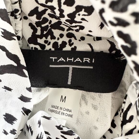 Tahari Blouse Size Medium Animal Print Black White Halter High Neck - Picture 6 of 8